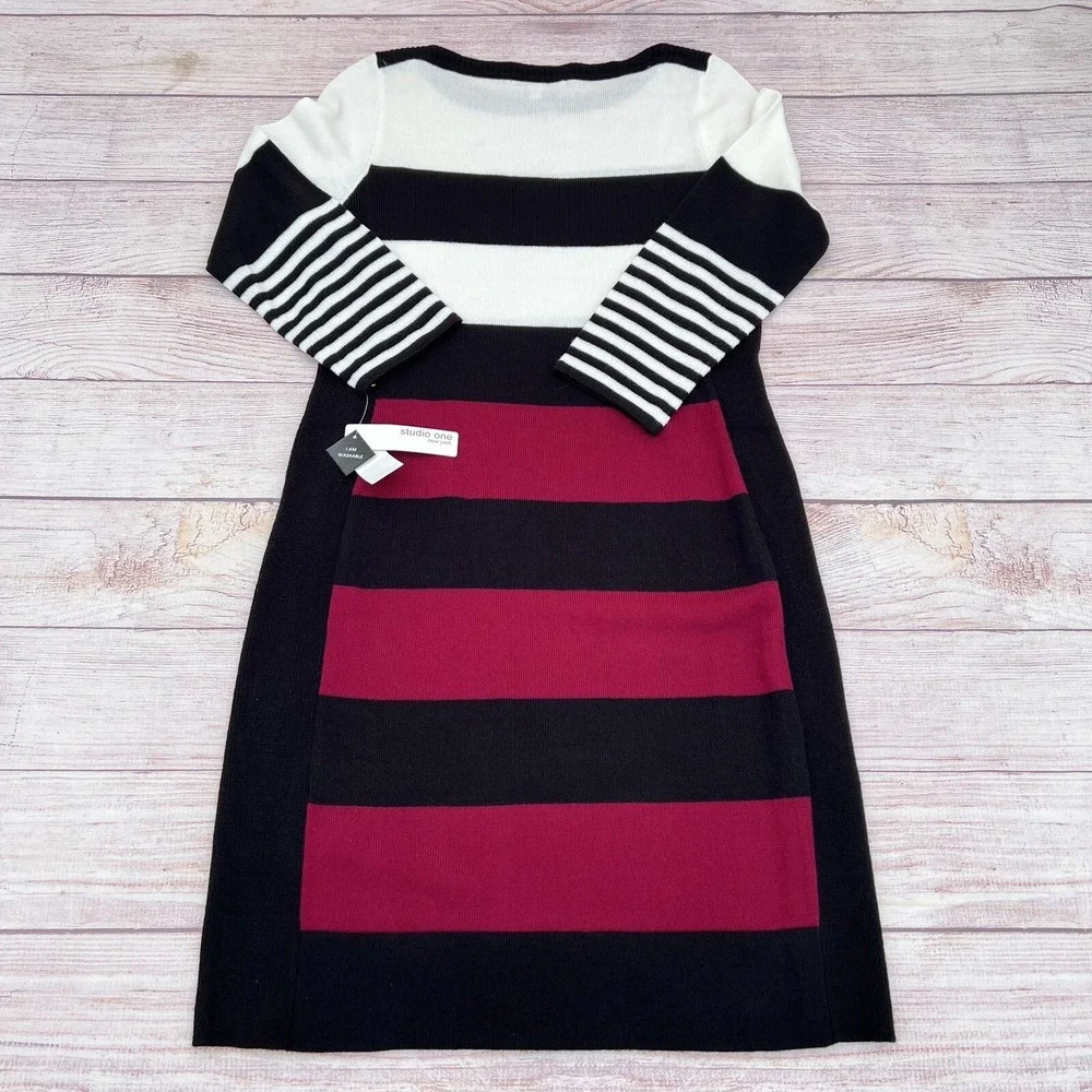 Studio One New York Women's Long Sleeve Sweater Striped Dress Size M - Picture 5 of 11